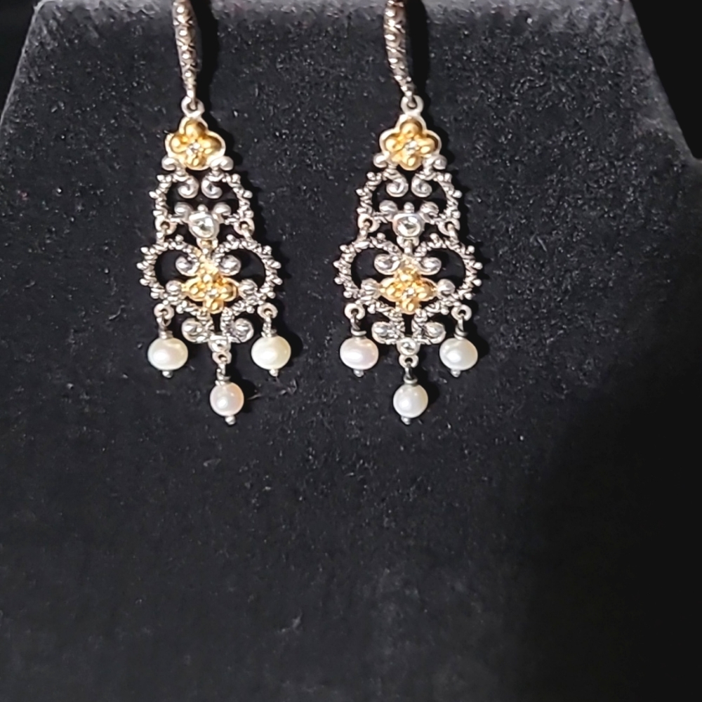 Barbara Bixby 14k Gold Sterling Silver Pearl Drop Earrings